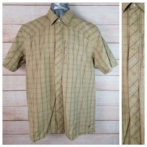 Timberland L Khaki Brown Plaid Short Sleeve Shirt - Picture 2 of 8
